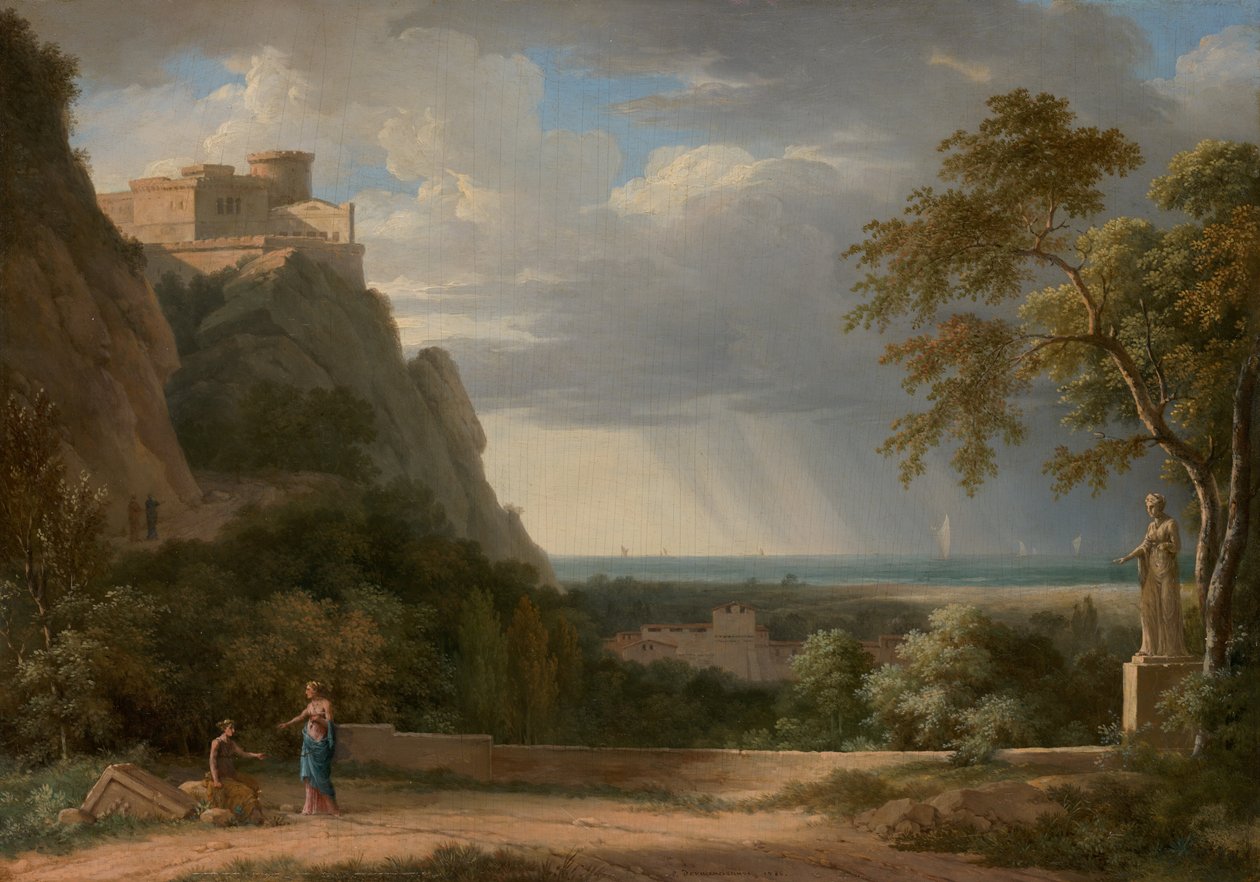 Klasická krajina s postavami a sochami od Pierre-Henri de Valenciennes