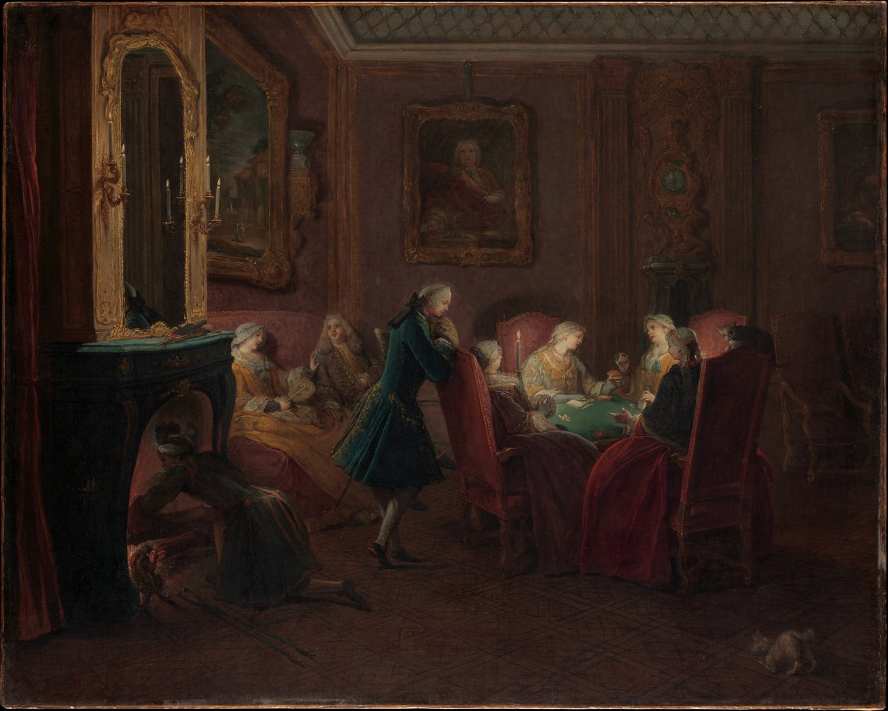 Hráči karet v salonu (olej na plátně) od Pierre Louis the Younger Dumesnil