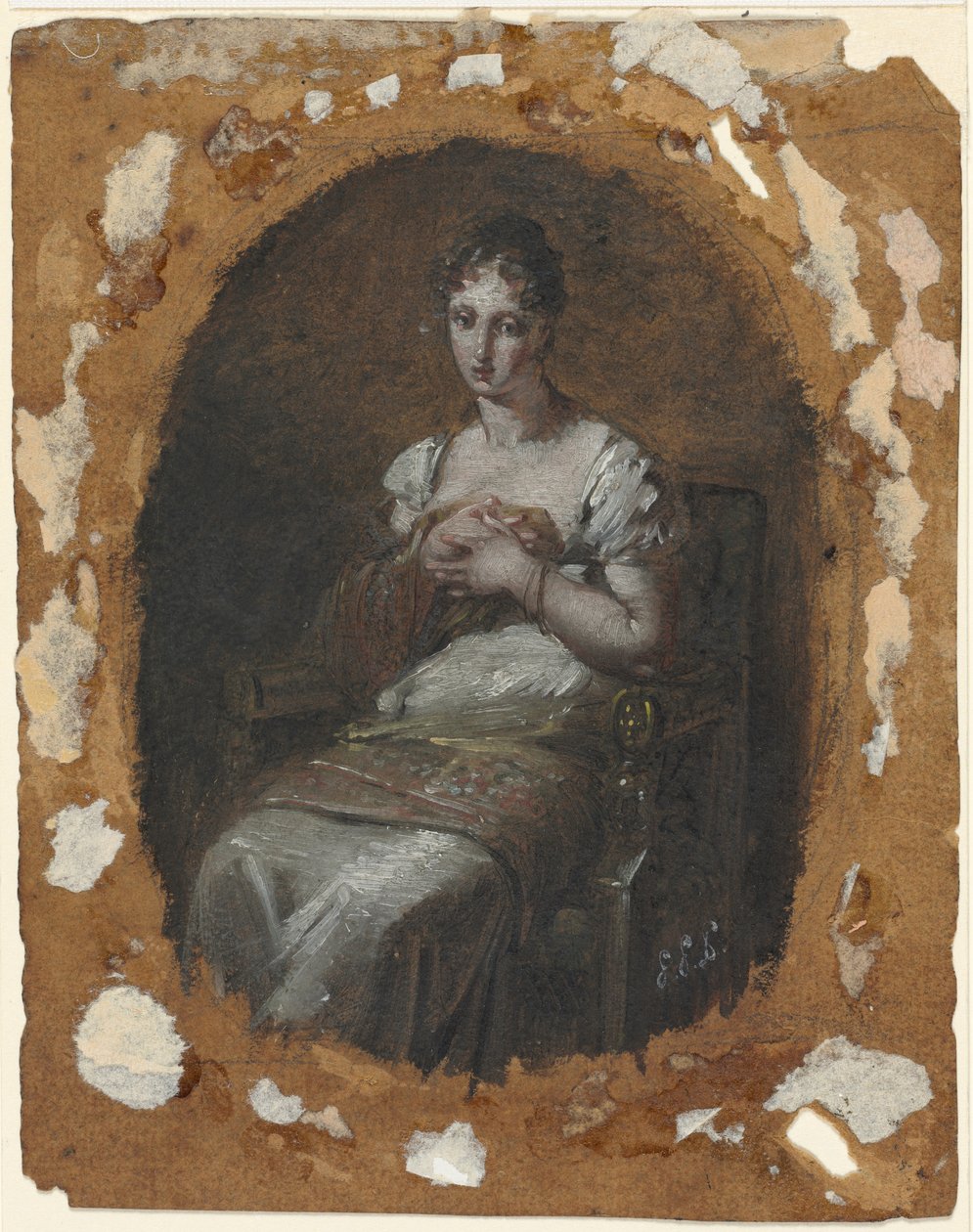 Sedící mladá žena, poslední čtvrtina 18. století nebo první čtvrtina 19. století (olej; rámovací linky grafitem) od Pierre Paul Prud