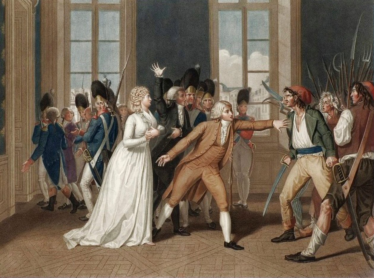 Den 20. června 1792 na zámku Tuileries v Paříži - Pobožnost Madame Elisabeth (Elisabeth Filipínská Marie Helene de France dit Madame Elisabeth (1764-1794) - rytina Pierra Bouillona (1776 - 1831) od Pierre (after) Bouillon