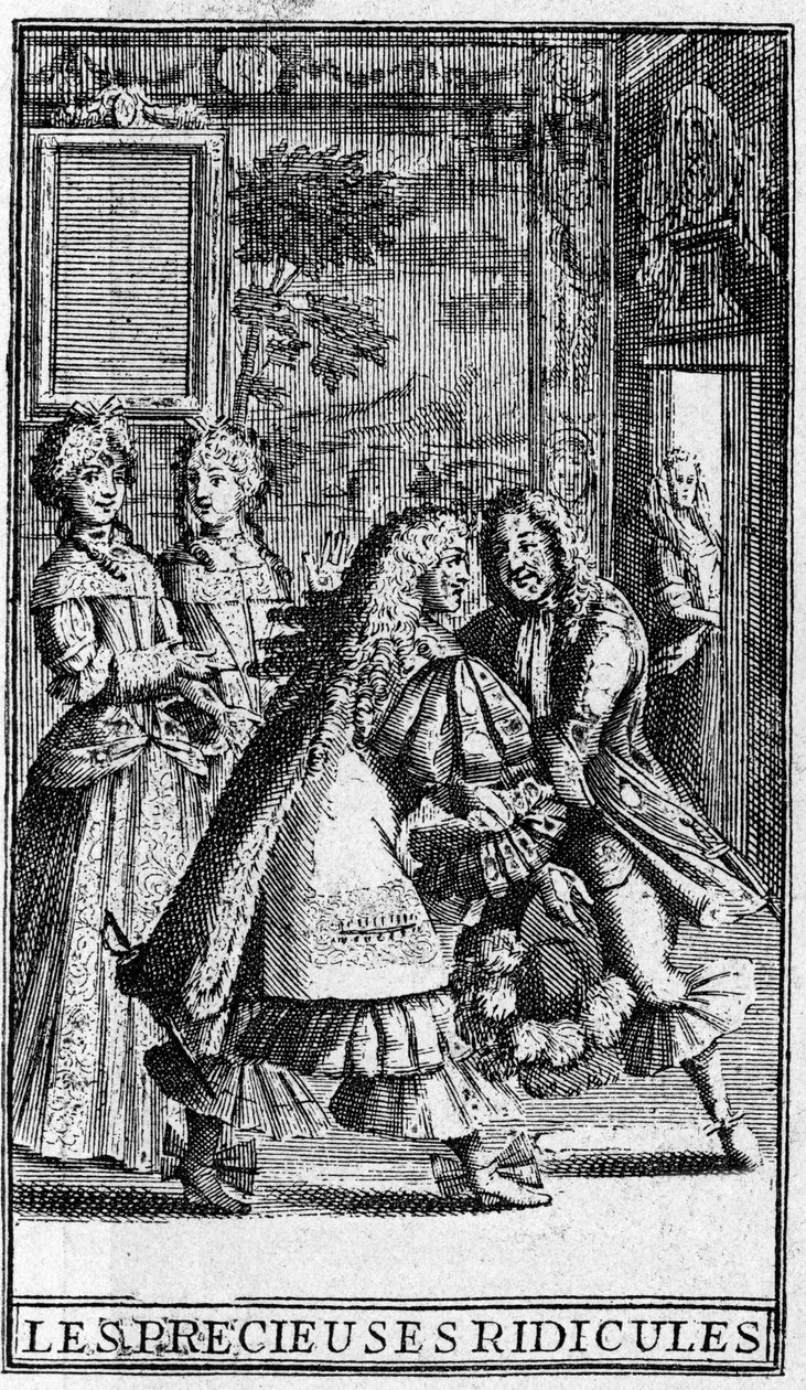 Les Precieuses ridicules de Moliere (postižené mladé dámy) rytiny od Pierra Brissarta pro vydání z roku 1682. od Pierre (after) Brissart