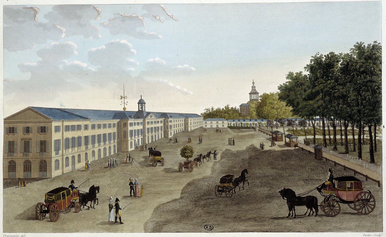 Pohled na novou galerii přírodovědného kabinetu Jardin des Plantes - v „“Vues de Paris““ od Courvoisier od Pierre (after) Courvoisier