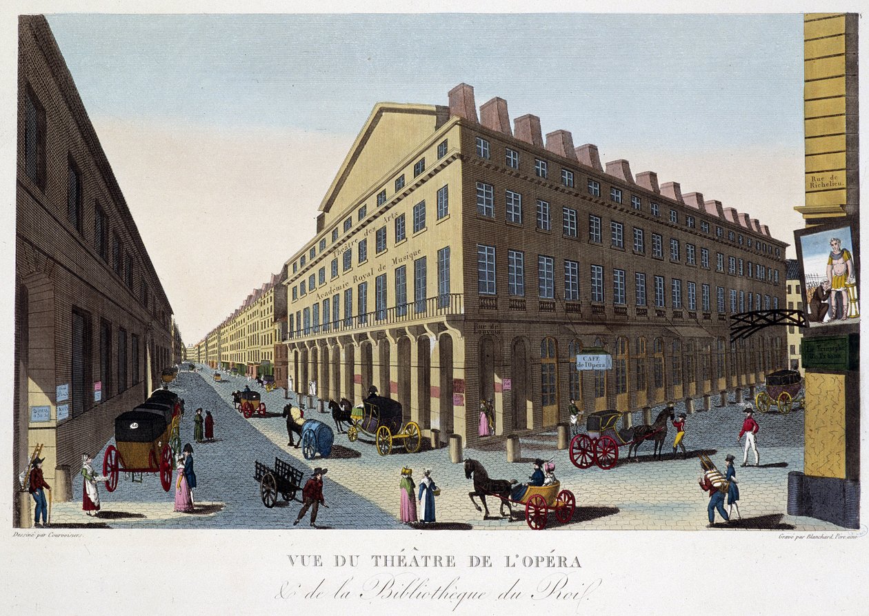 Pohled na divadlo Opery (Comédie Française) a královskou knihovnu - v „“Vues de Paris““ od Courvoisiera od Pierre (after) Courvoisier