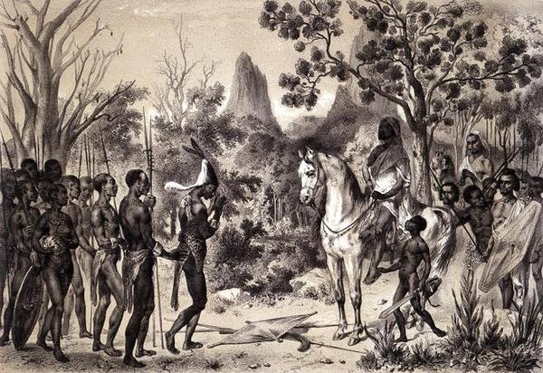 Obřad představení černošského náčelníka sennskému králi, z knihy Pierra Tremauxe (1818-95) "Voyages au Soudan Oriental et dans l
