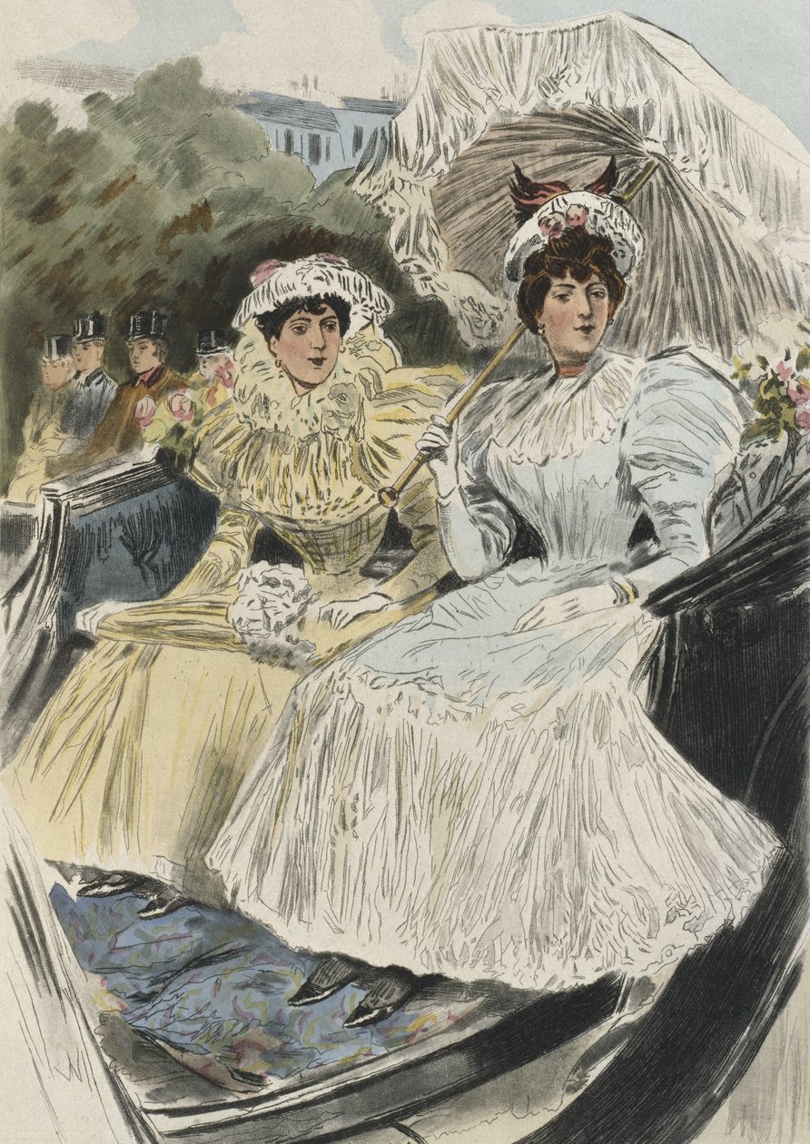 Význačné mladé ženy snadné ctnosti, ilustrace z „La Femme a Paris“ od Octave Uzanne (1851-1931) 1894 (barevná rytina) od Pierre (after) Vidal