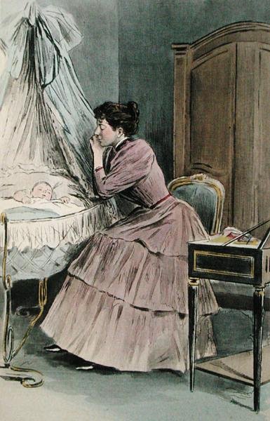 Mladá matka, z „La Femme a Paris“ od Octave Uzanne, vyryla F. Masse od Pierre (after) Vidal