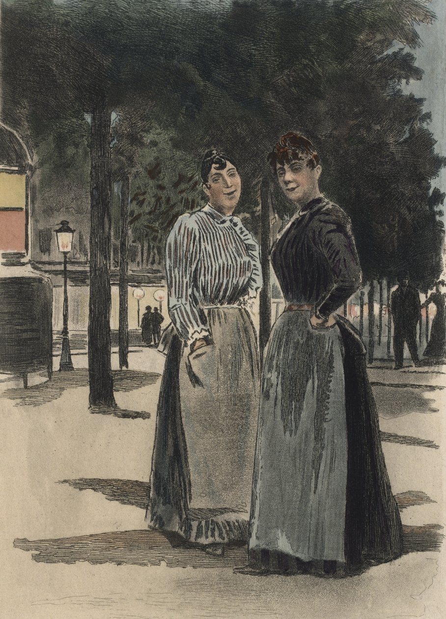 Dvě obyčejné ženy na bulváru, ilustrace z „La Femme a Paris“ od Octave Uzanne (1851-1931) 1894 (barevná rytina) od Pierre (after) Vidal