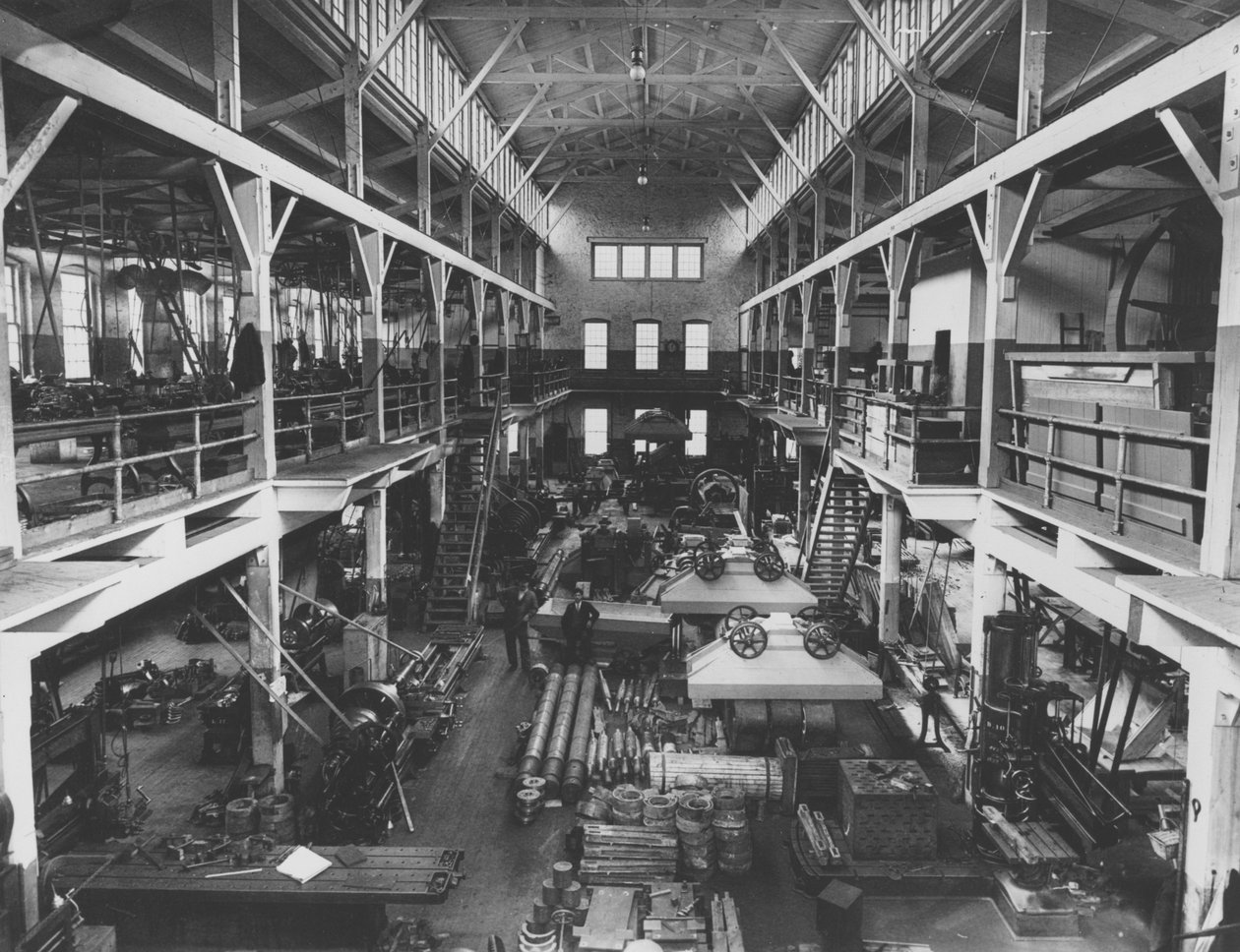 Vnitřní pohled na novou strojírnu v Hagley Yard, 1905 od Pierre A. Gentieu