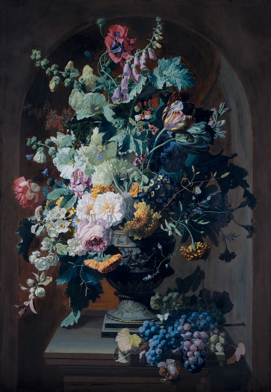 Váza s květinami s mimózami a váza s květinami s hroznem (pár) od Pierre Adrien Chabal Dussurgey