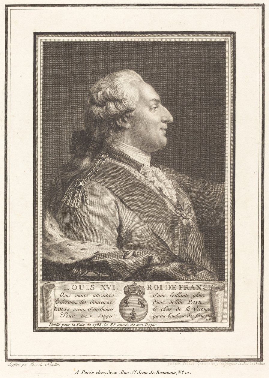 Ludvík XVI., král Francie od Pierre Adrien Le Beau after Benedict Alphonse Nicolet