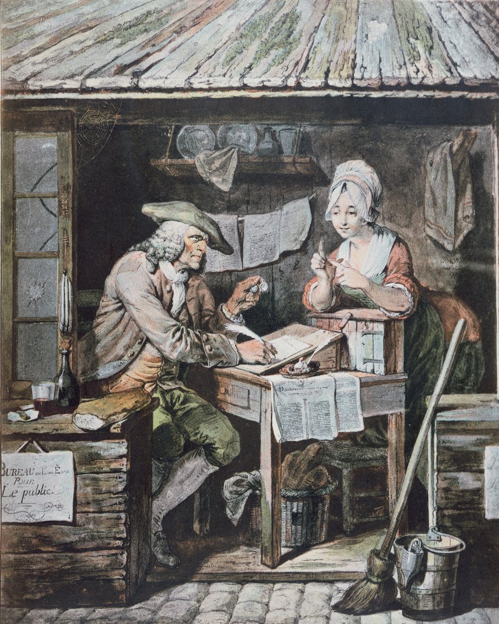 The Public Writer (barevná rytina) od Pierre Alexandre (after) Wille