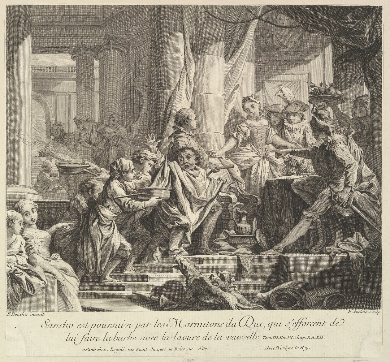 Sancho Pronásledováni kuchyňskými chlapci vévody, 18. století. od Pierre Alexandre Aveline