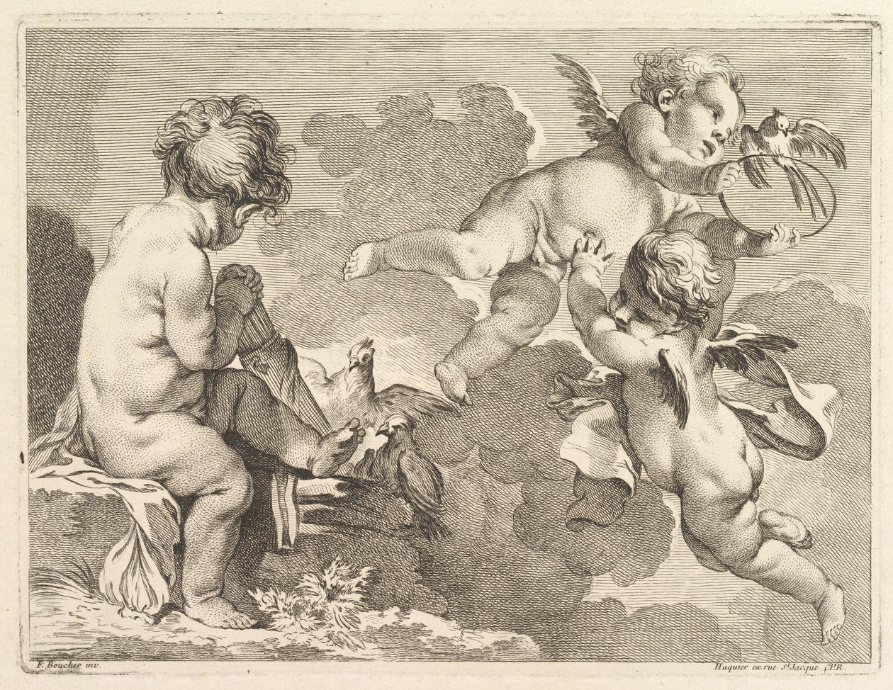 Tři lásky, z nichž jedna sedí a drží toulec, 1727-60. od Pierre Alexandre Aveline