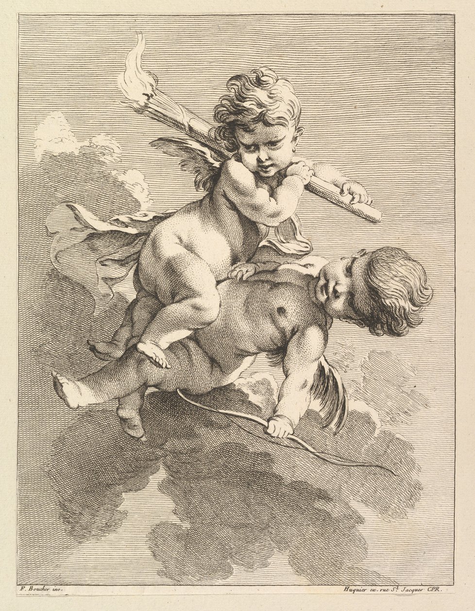 Dva Amorové, jeden nesoucí pochodeň, druhý luk, 1727-60. od Pierre Alexandre Aveline
