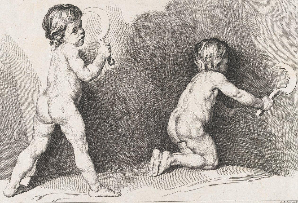 Dvě nahé děti stojící, z Nové knihy dětí, 1720-60. od Pierre Alexandre Aveline