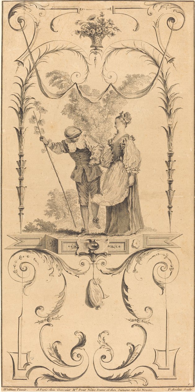 Pastýř a pastýřka (?) od Pierre Alexandre Aveline after Antoine Watteau