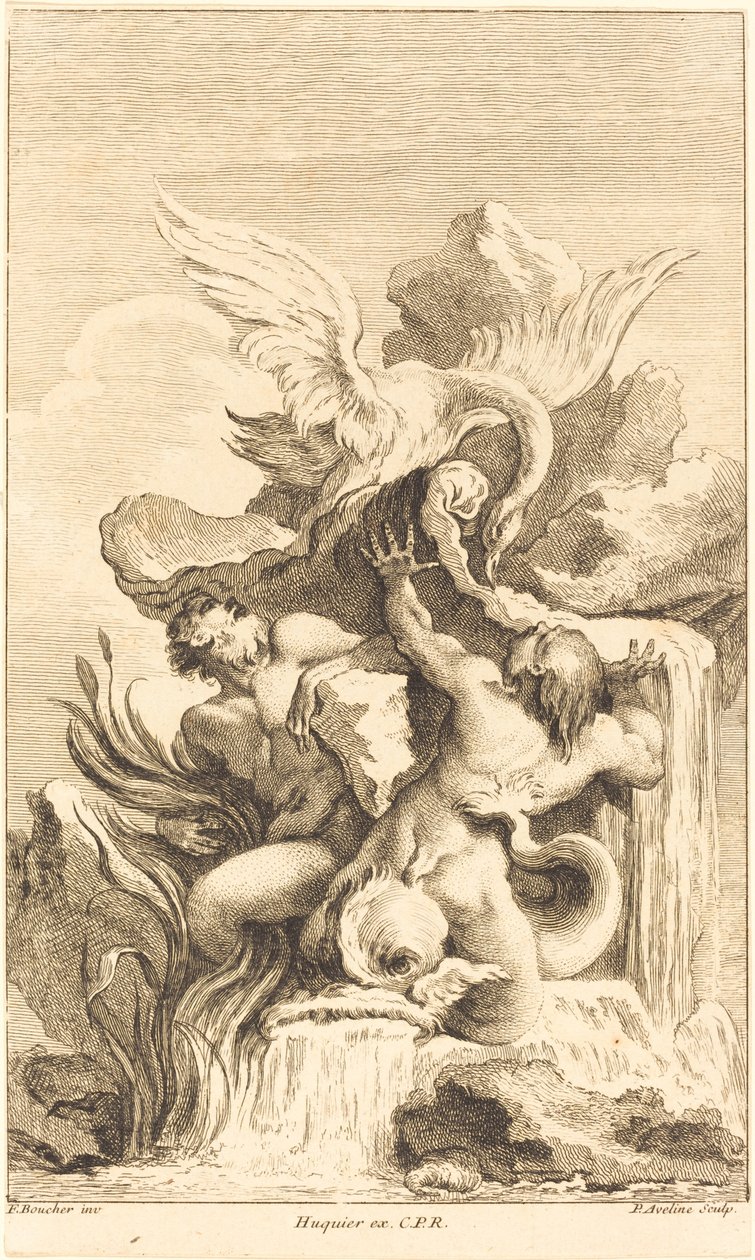 Dva tritoni a labuť od Pierre Alexandre Aveline after François Boucher