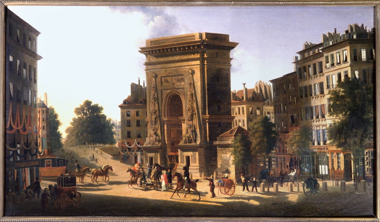 Boulevard du Temple a Porte Saint Denis, Paříž, cca 1810 (malba) od Pierre Alexandre Pau de Saint Martin