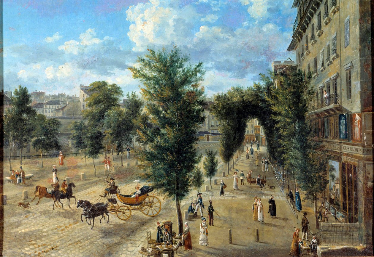 Boulevard des Capucines a dolní ulice opevnění. Obraz Pierra Alexandre Pau de Saint Martin (19. století) od Pierre Alexandre Pau de Saint Martin