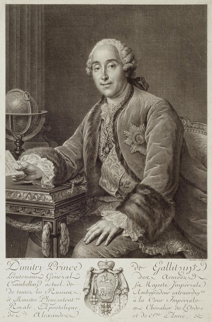 Portrét prince Dmitrije Michajloviče Golitsyna 1721-1793, 1762 od Pierre Alexandre Tardieu