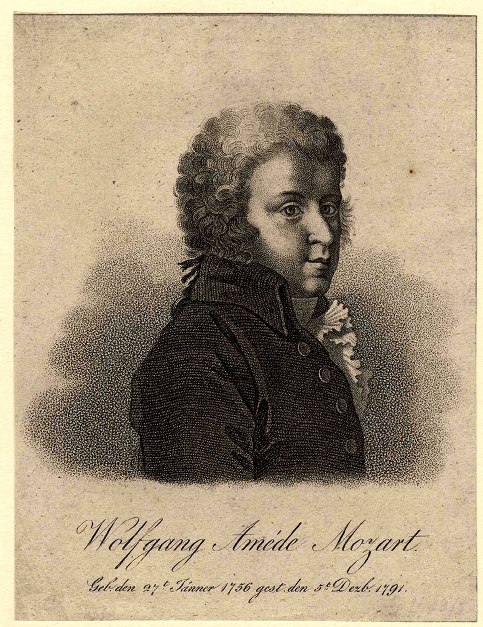 Portrét skladatele Wolfganga Amadea Mozarta 1756-1791, po roce 1824 od Pierre Alexandre Tardieu