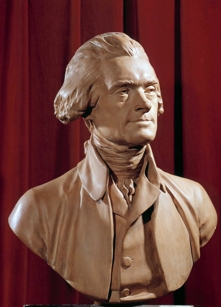 Busta Thomase Jeffersona (1742-1826) prezidenta Spojených států Socha Pierra Alexandra Willea (1748-1821) Blerancourt z 18. století. Francouzské muzeum americké od Pierre Alexandre Wille