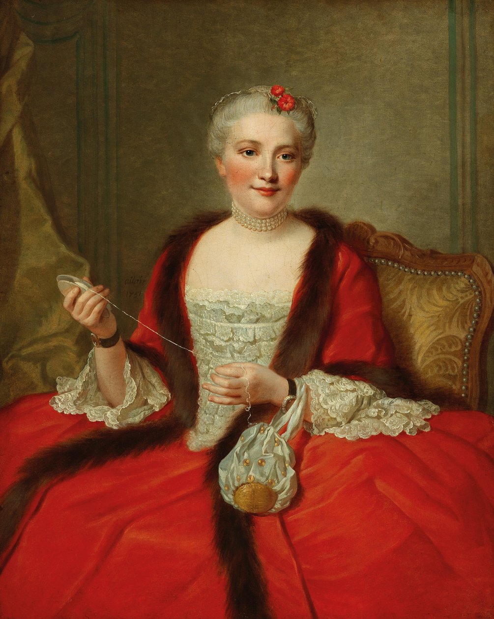 Portrét elegantní dámy držící tkalcovský člun, 1751. od Pierre Allais