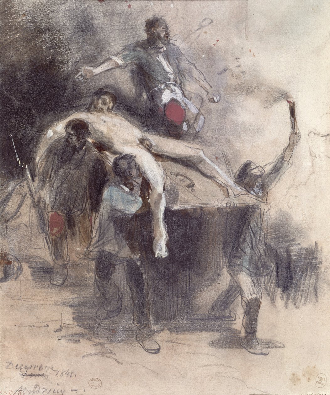 Muži odnášející mrtvolu, 23. února 1848 (kvaš) od Pierre Andrieu