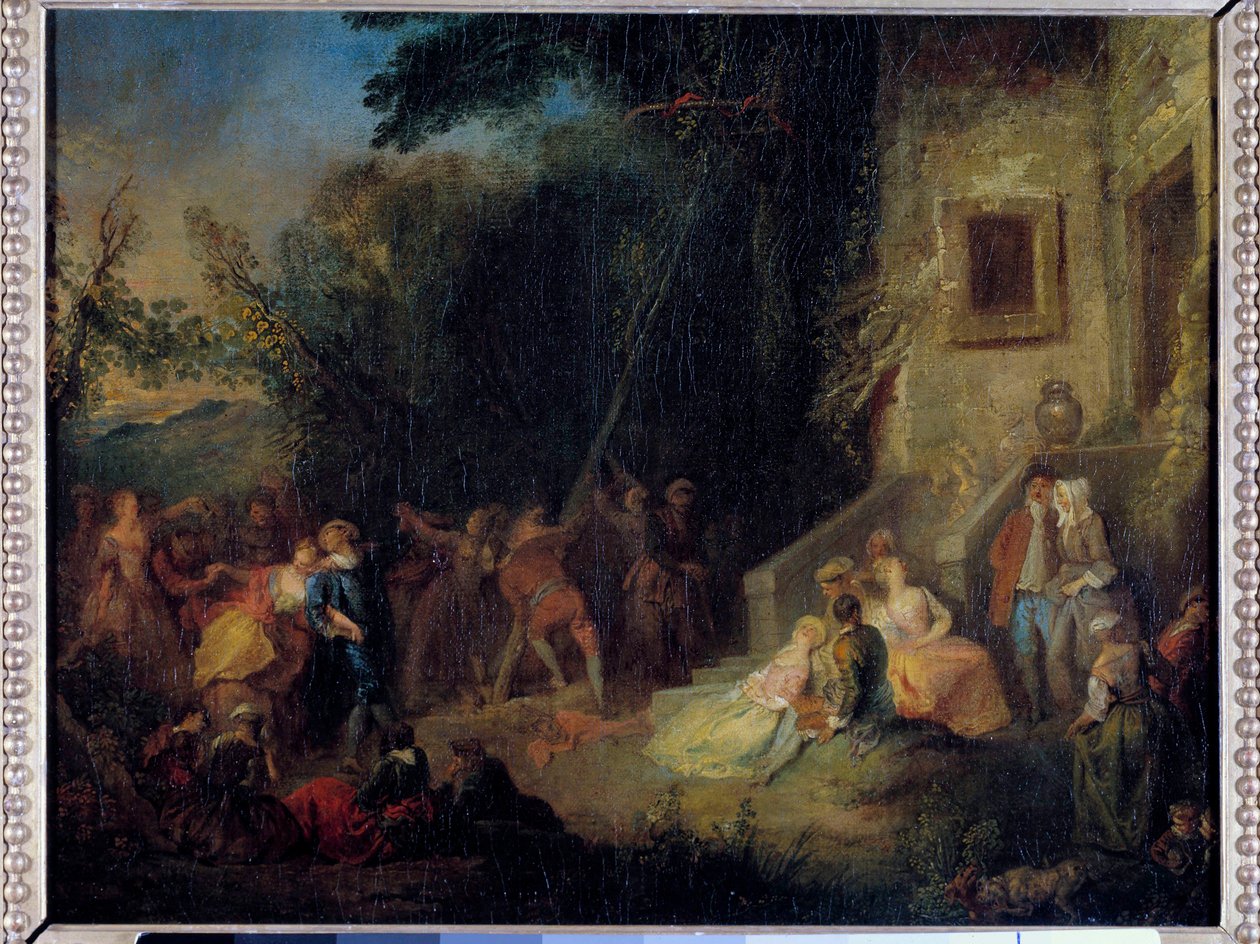 Květnové sázení tradiční slavnost, která spočívala v zasazení stromu v květnu. Obraz připisovaný Pierre-Antoine Quillardovi (asi 1701-1733) 18. století. Slunce 0,37x0,45 m od Pierre Antoine (attr. to) Quillard