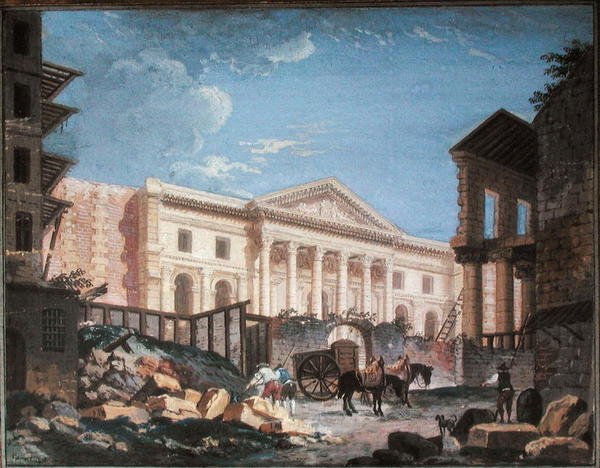 Stavba Academie de Chirurgie, Paříž, c.1780-89 (kvaš na papíře) od Pierre Antoine Demachy