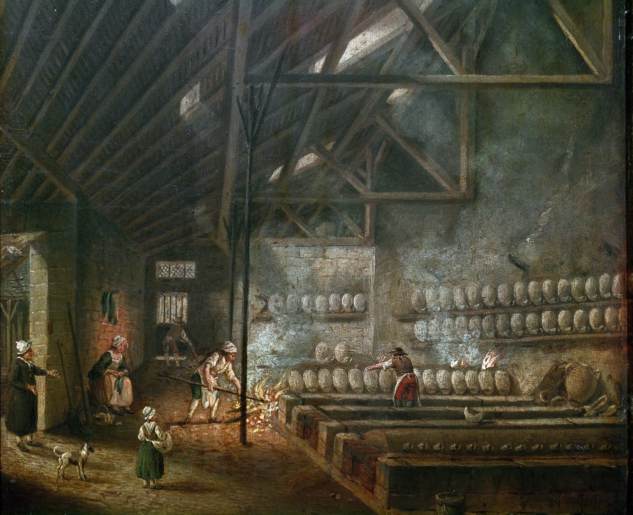 Interiér hrnčířské dílny (nebo sklářského foukače) - Malba Pierra Antoine Demachy (1723-1807), detail - 19. století - Olej na dřevě - Rozměr: 39 x 31 cm - Paříž, Musee Carnavalet od Pierre Antoine Demachy