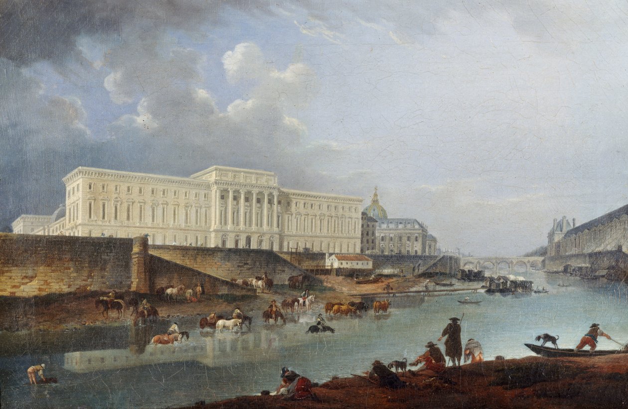 Hôtel de la Monnaie, Quai de Conti a Seina, při pohledu z Pointe de la Cité, 1777. od Pierre Antoine Demachy