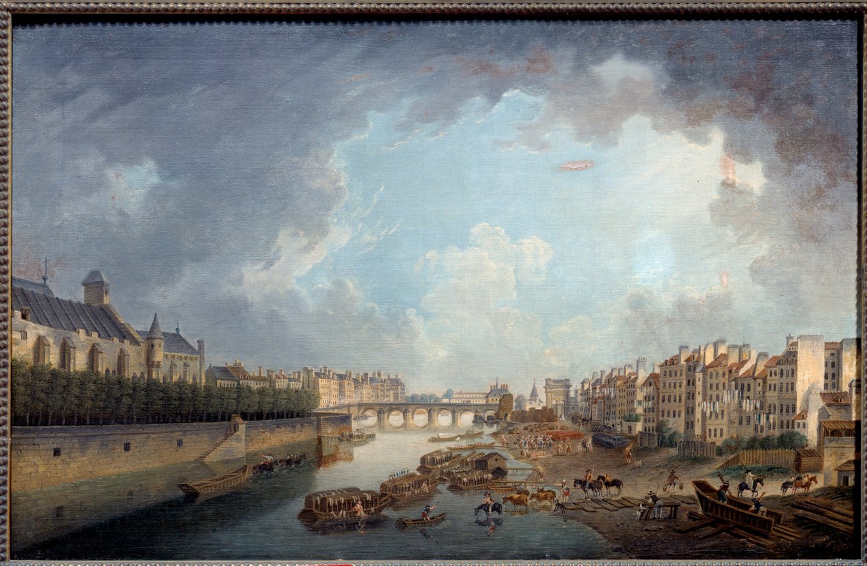 Oblouk, most Tournelle a Quai Saint Bernard při pohledu z hotelu dieu. Pohled na Paříž. Obraz Pierra Demachy (1723-1807) od Pierre Antoine Demachy
