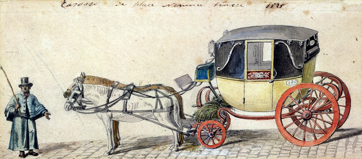 Kůň a kočár, 1825 (pero, tuš a čb na papíře) od Pierre Antoine Lesueur