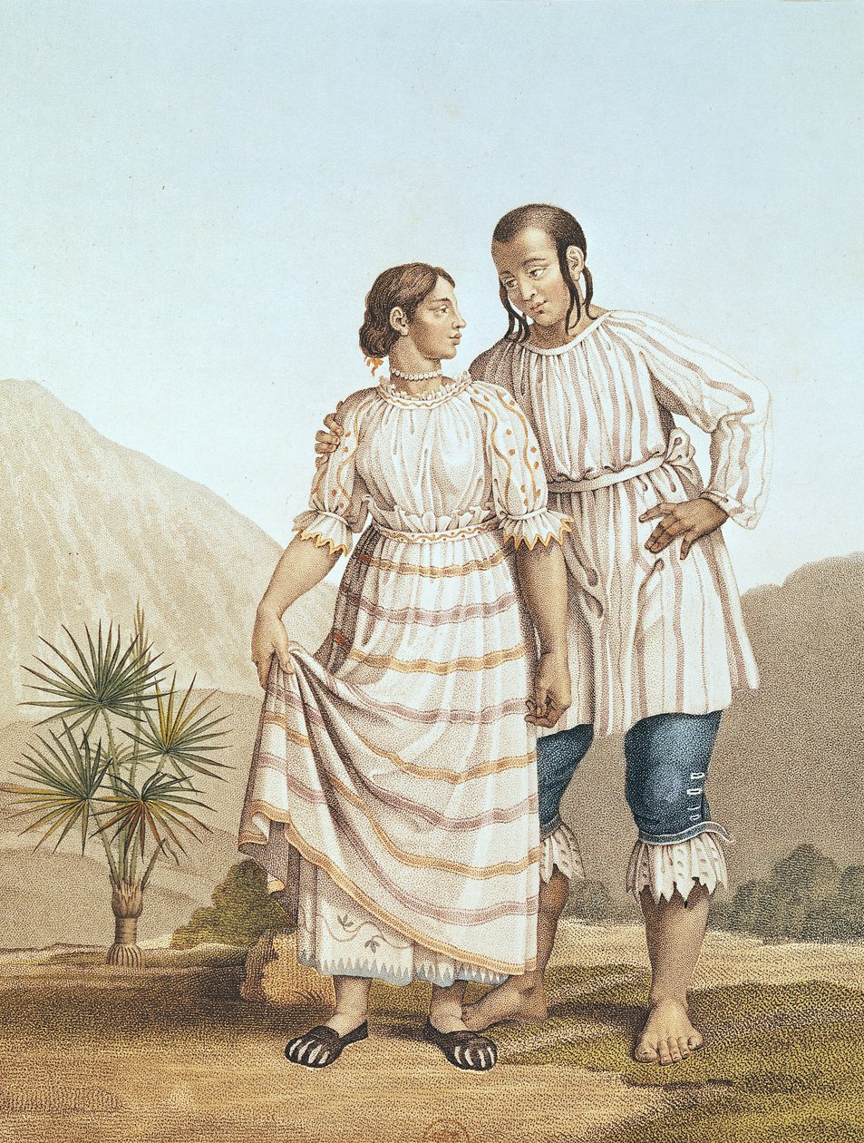 Mexický indický kostým, z „Voyage aux Regions Equinoxiales du Nouveau Continent“ od Alexandra von Humboldta (1769-1859), vyrytý Michelem Bouquetem (1807-90), publikováno 1810 od Pierre Antoine Marchais