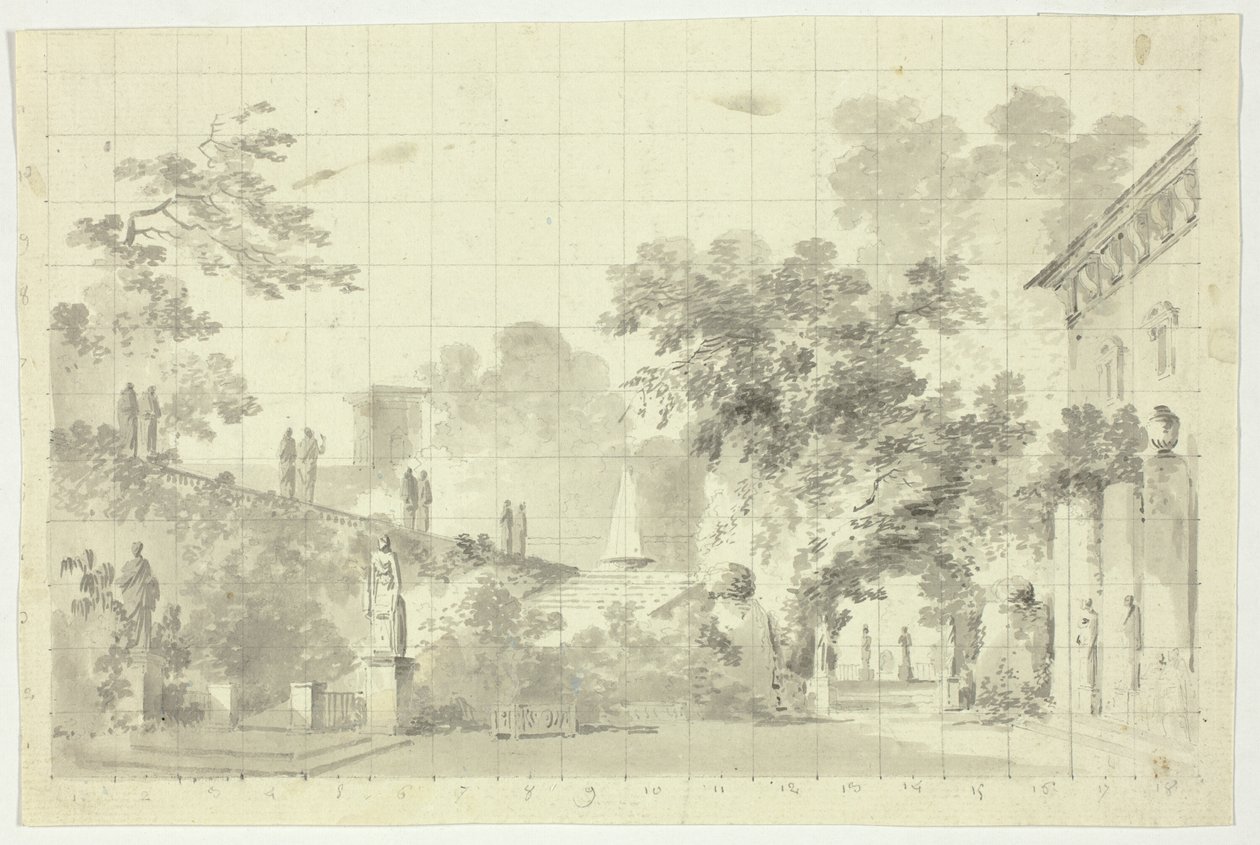Pohled na park ve Versailles: Sochy a fontána od Pierre Antoine Mongin