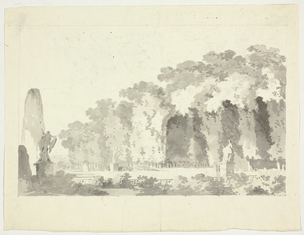 Pohled na park ve Versailles: Stromy a sochy od Pierre Antoine Mongin