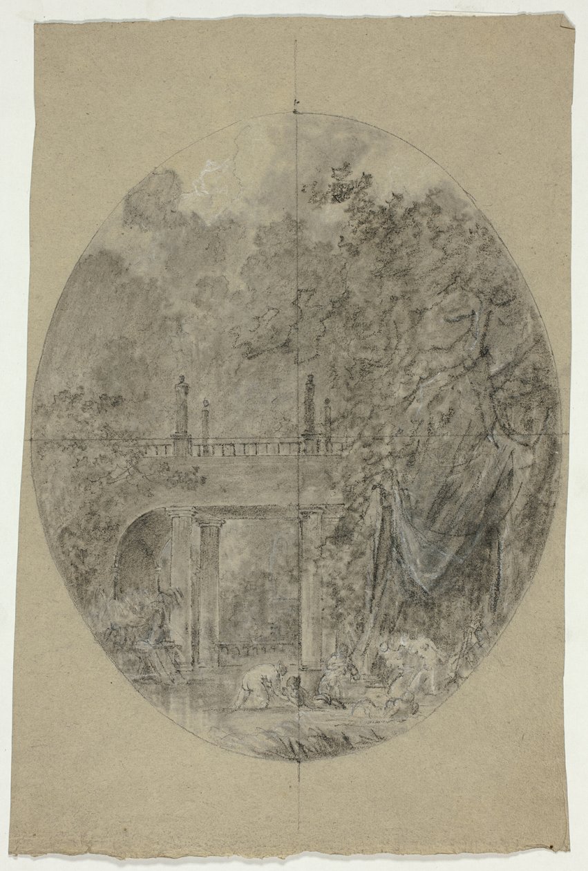 Pohled na park ve Versailles: Ženy koupající se pod mostem od Pierre Antoine Mongin