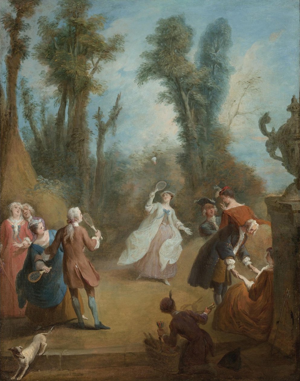 Elegantní figurky hrající si v parku Shuttlecock, cca 1730 od Pierre Antoine Quillard
