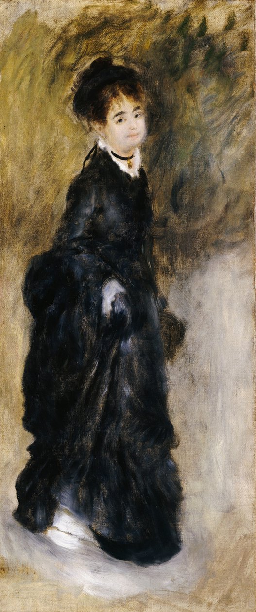 Mladá žena v celé délce, držící sukni, 1877 od Pierre Auguste Renoir