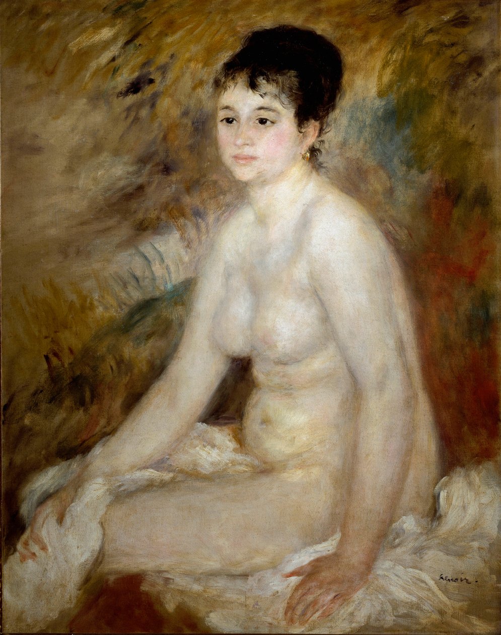 Po koupeli. Portrét sedící nahé ženy. Obraz Pierre Auguste Renoir (Pierre-Auguste od Pierre Auguste Renoir