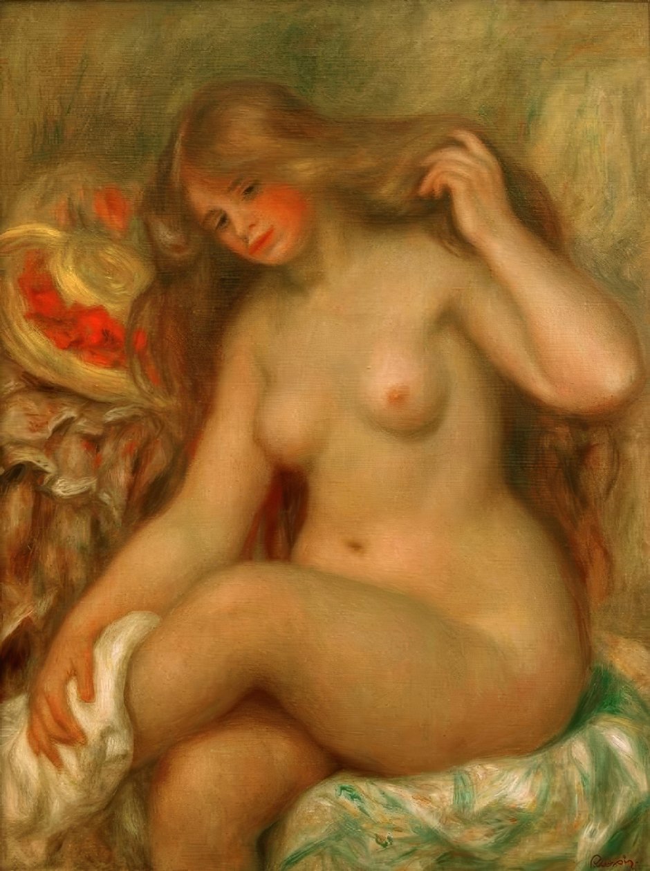 Koupák se zkříženýma nohama a klobouk od Pierre Auguste Renoir