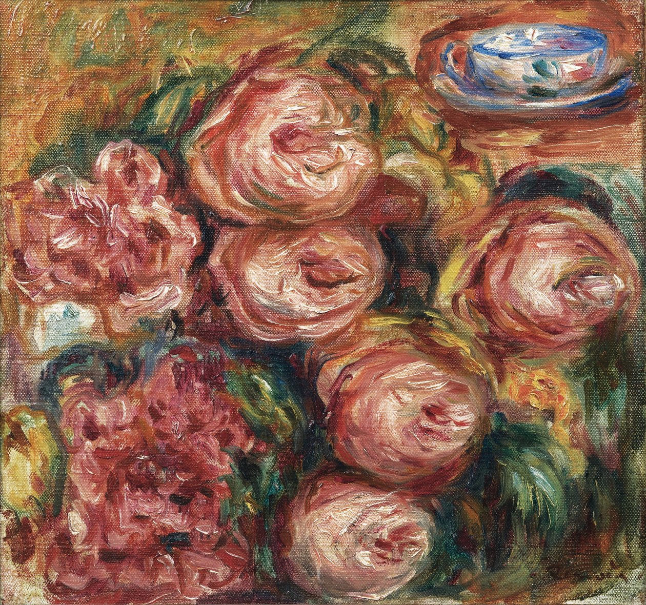 Složení s růžemi a šálkem čaje od Pierre Auguste Renoir