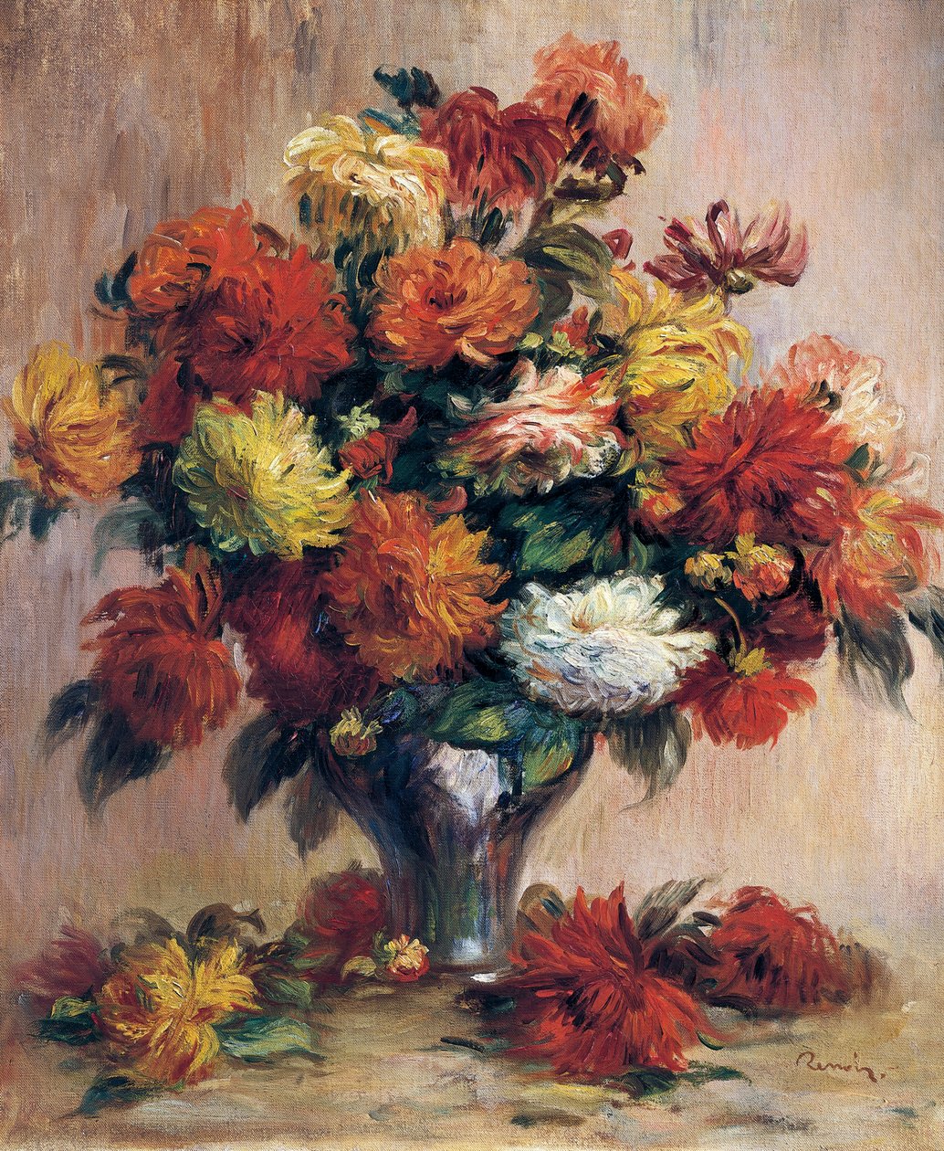 Jiřiny, Pierre-Auguste Renoir, olej na plátně od Pierre Auguste Renoir