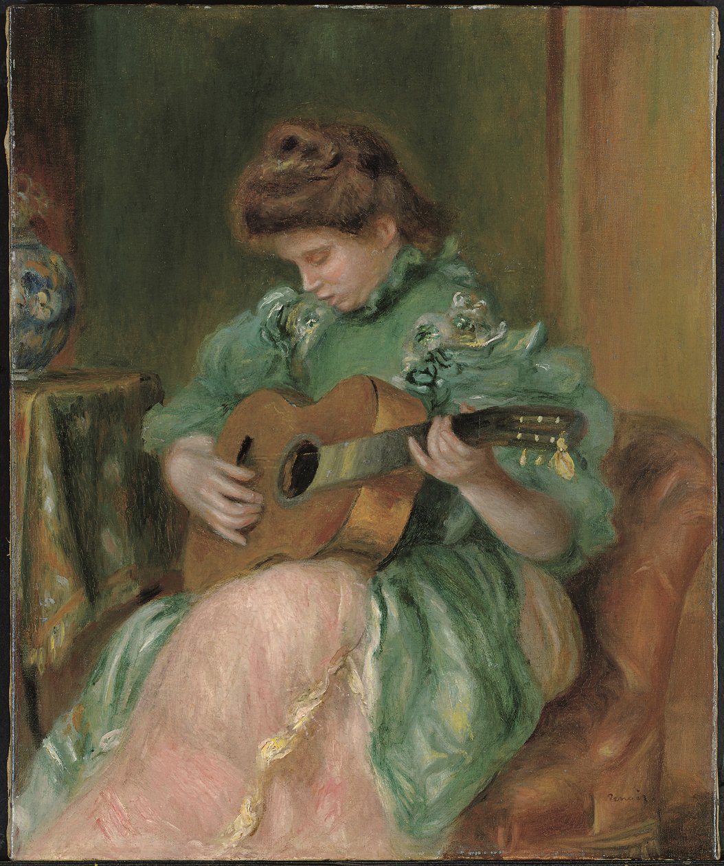 Žena s kytarou, c. 1896-1897 (olej na plátně) od Pierre Auguste Renoir