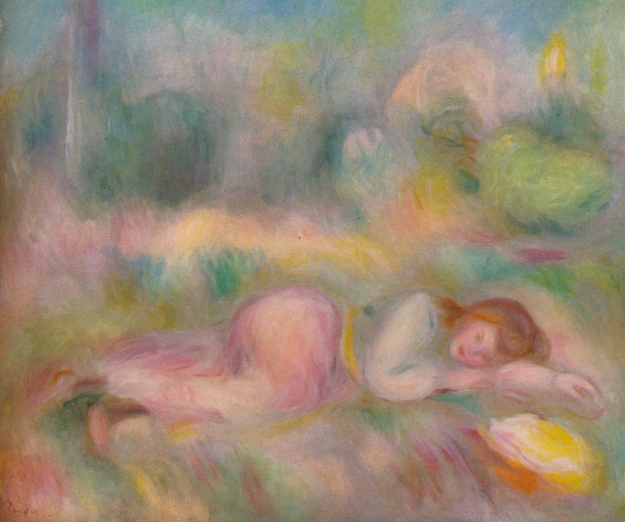 Dívka ležící v trávě, c1890 od Pierre Auguste Renoir