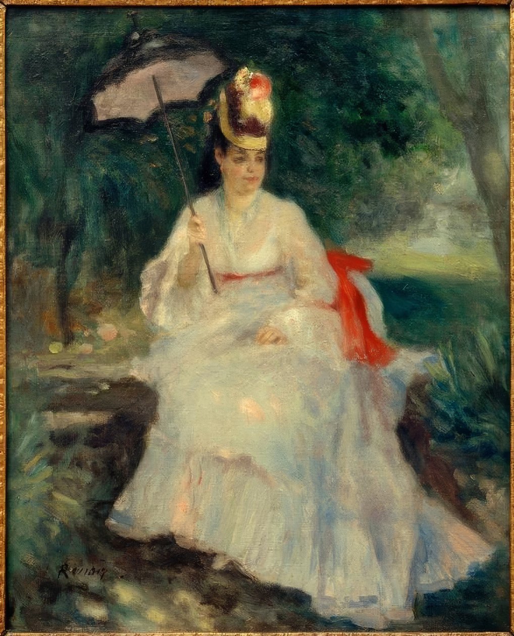 Žena se slunečníkem v zahradě od Pierre Auguste Renoir