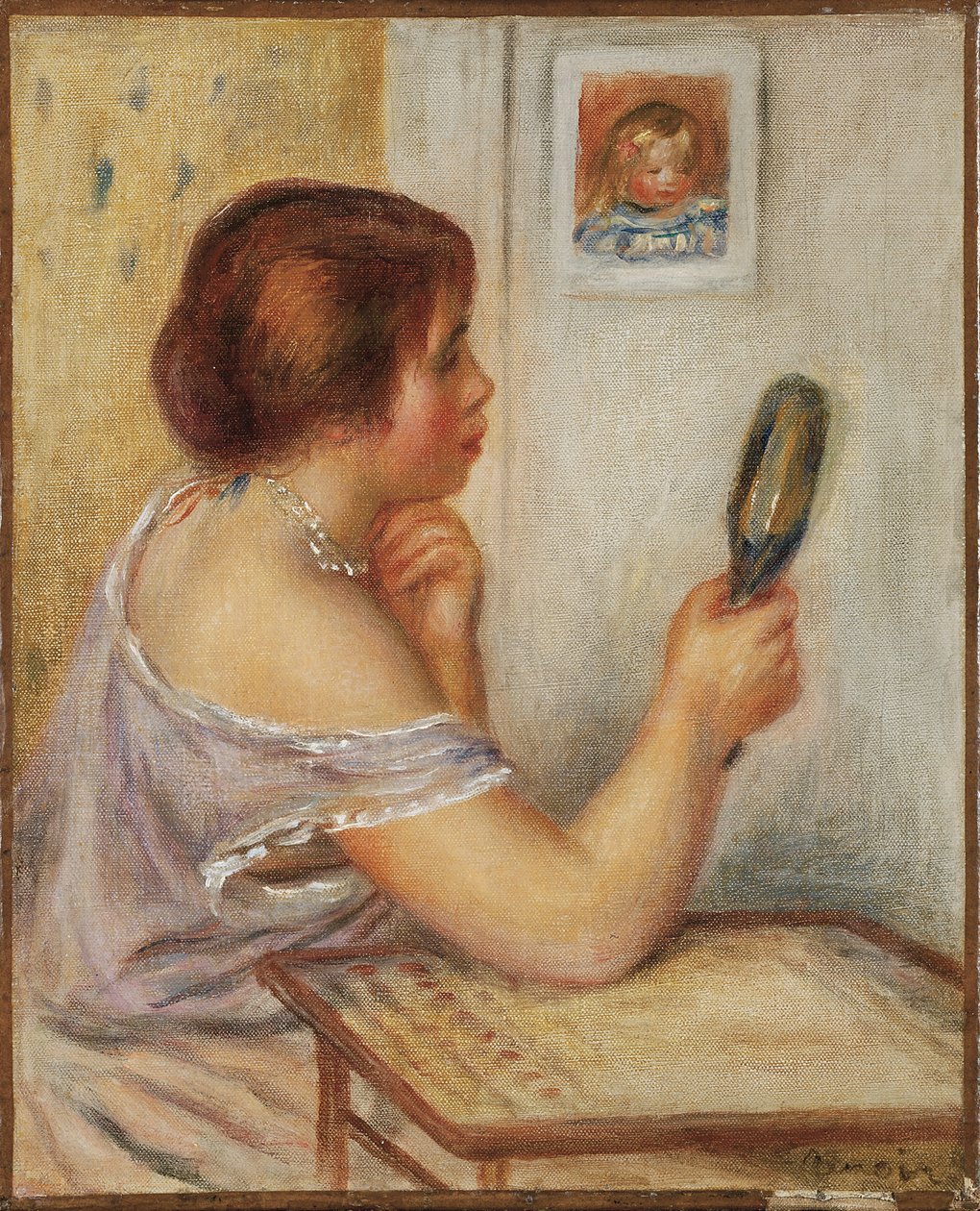 Gabrielle držící zrcadlo nebo Marie Dupuisová držící zrcadlo s portrétem Coco, počátek 20. století od Pierre Auguste Renoir