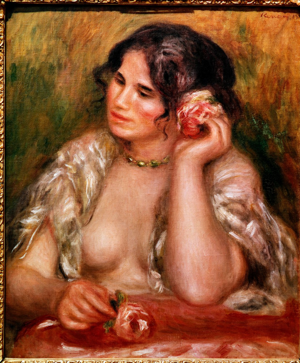 Gabrielle má růži (olej na plátně od Pierre Auguste Renoir