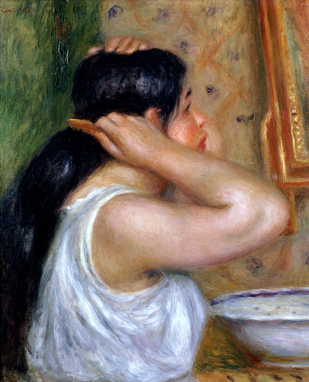 Dívka si česala vlasy, 1907-8 od Pierre Auguste Renoir
